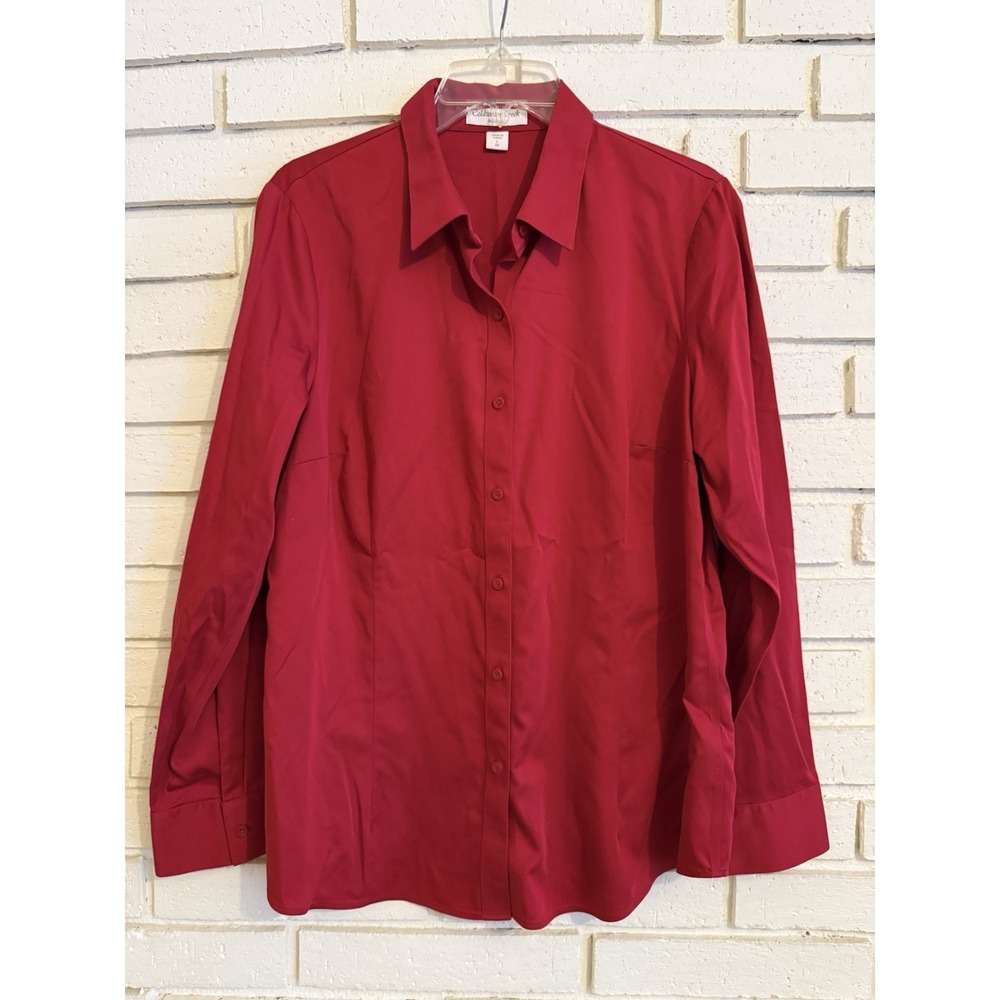 Coldwater Creek Womens Lg/14 Red Long Sleeve No Iron Cotton Button Down Shirt